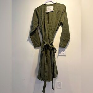 Not Perfect Linen Heavy Khaki Wrap Dress - XL